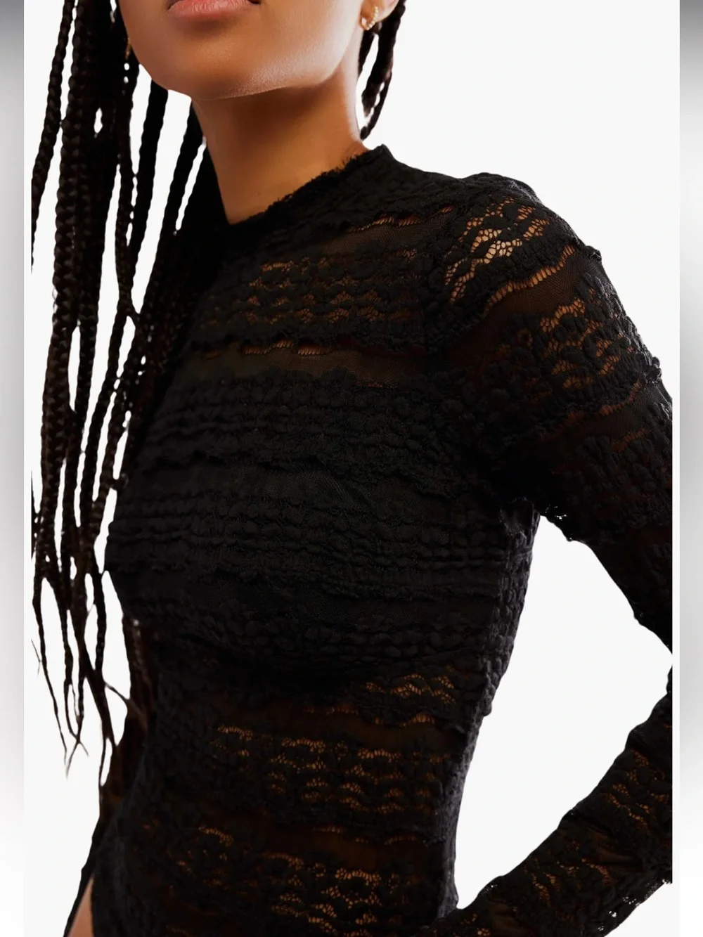 Free People Angelina Floral Lace Detail Bodysuit L Black
